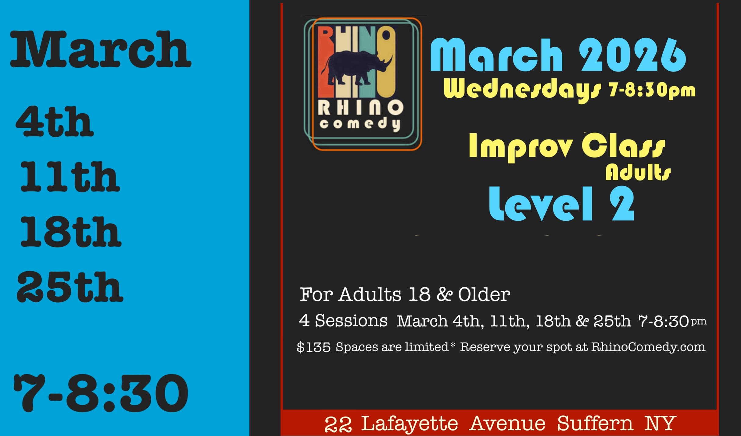 Improv Level 2 Wednesdays in March 2026
