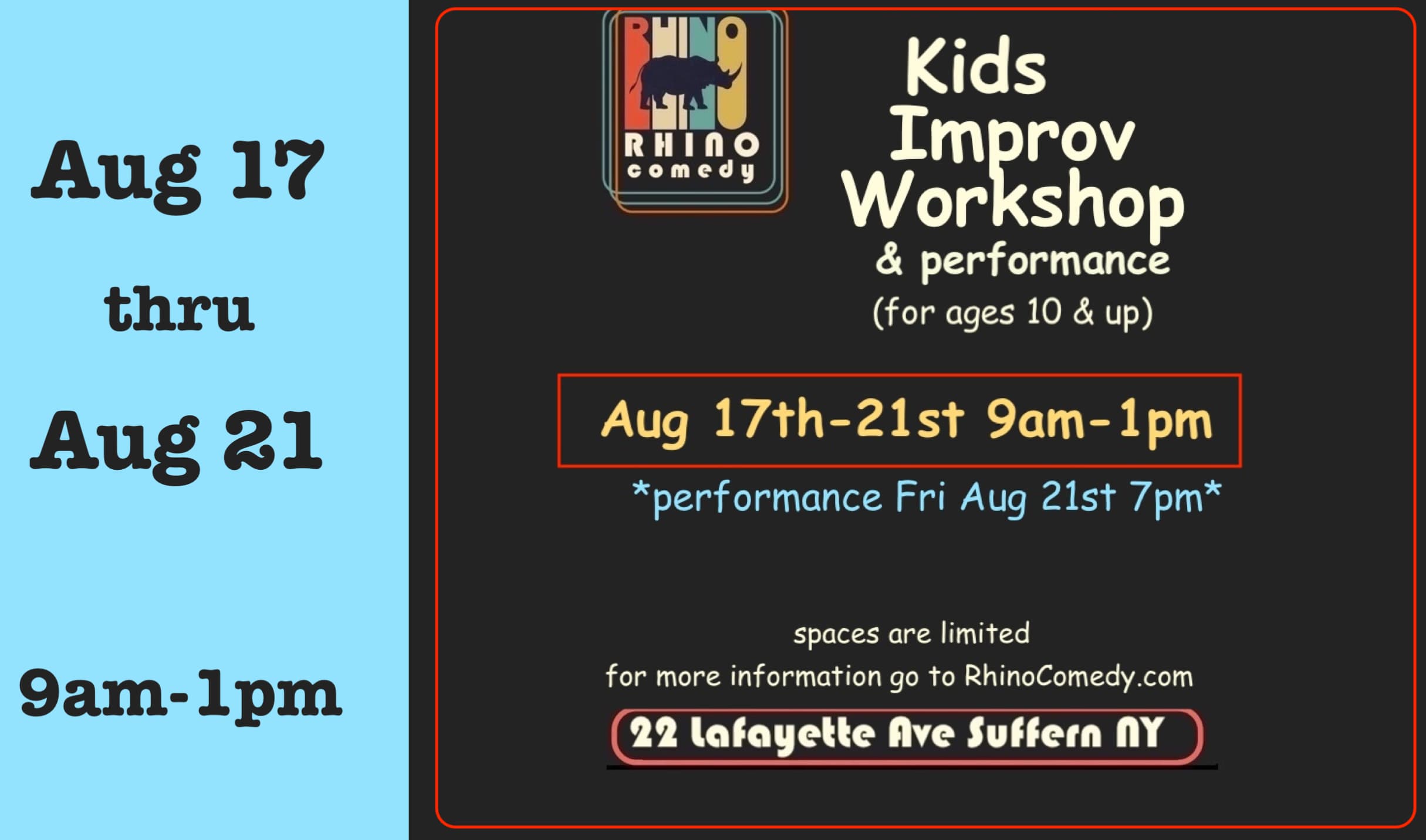Kids Improv Workshop Aug 17-21st 9am-1pm